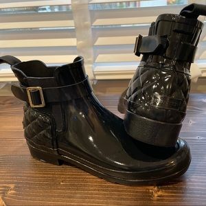 Hunter Quilted Gloss Ankle Boot Black Size 7